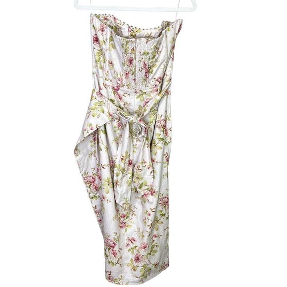 NEW V. Chapman Anthropologie Liliana Strapless Midi Dress Pink Rose Floral 12 - Picture 8 of 14